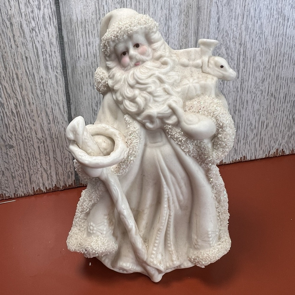 K's Collection Snow‎ Babies Vintage Father Christmas Holding Cane White Decor